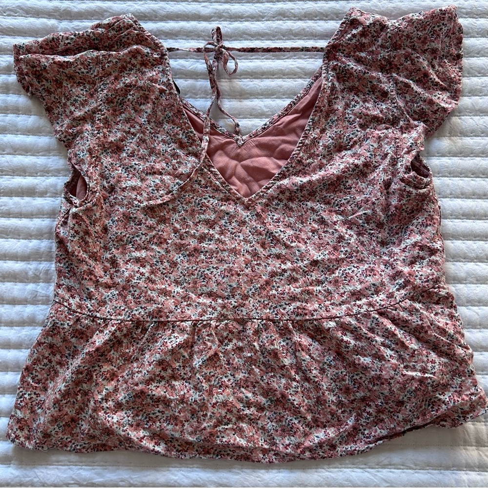 Abercrombie pink linen flutter sleeve trapeze top size small